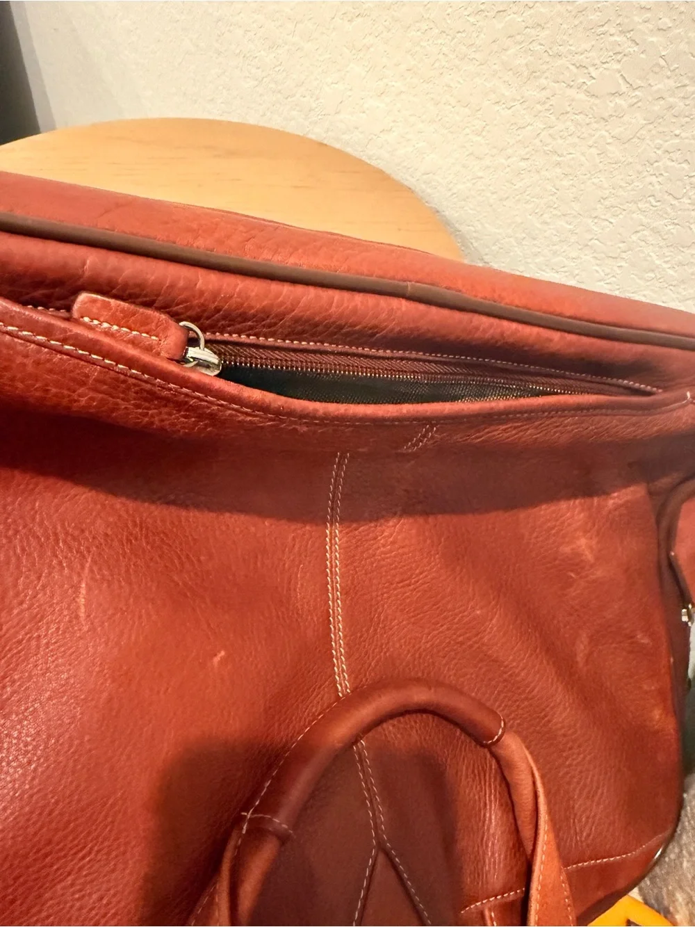 Johnston & Murphy Men's Distressed Leather Briefcase in Burnt Copper